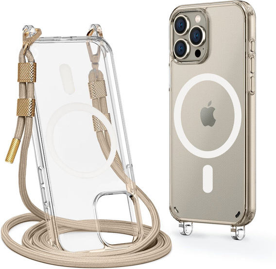 Чохол з ремінцем для iPhone 16 Pro Max, ERBORD MagSafe, прозорий + захисне скло