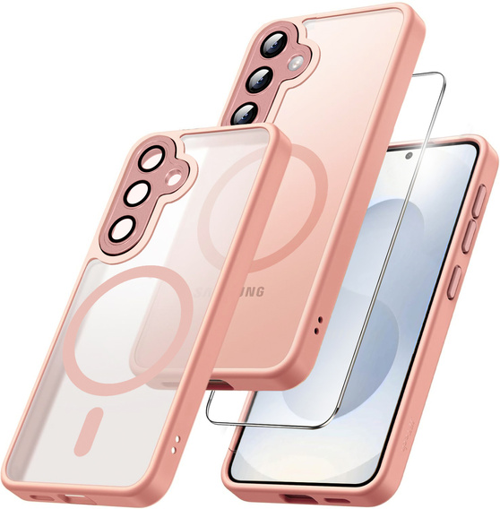 Чехол для Samsung Galaxy S25+ Plus, для MagSafe, ERBORD Matt Case, розовый + стекло для экрана