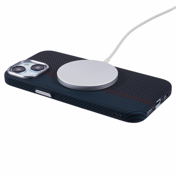 Чехол для iPhone 13, Carbon Fiber MagSafe, черный / синий