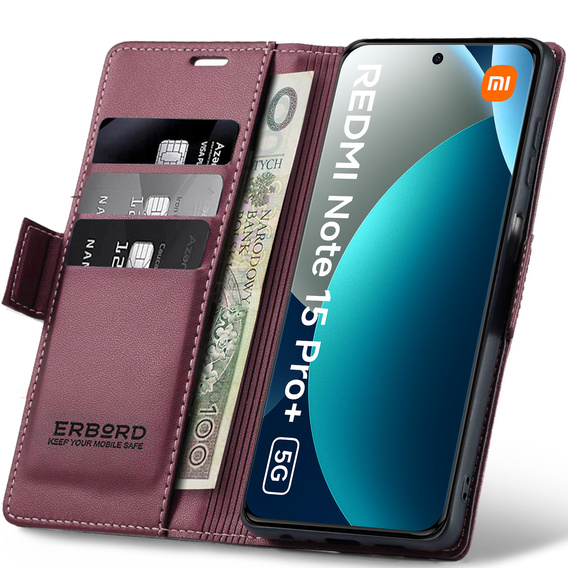 Чехол с клапаном ERBORD Glossy Litchi для Xiaomi Redmi Note 15 Pro Plus 5G / Poco M8 Pro 5G