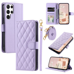 Чохол-сумка для Samsung Galaxy S25 Ultra, Rhombus Crossbody Leather, фіолетовий