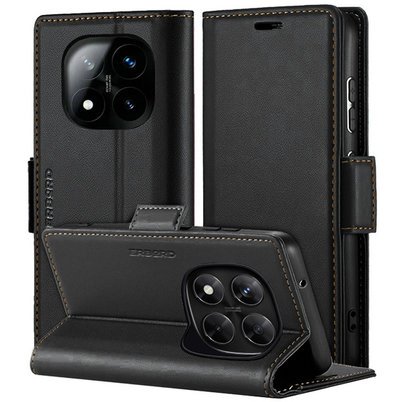 Чехол для Xiaomi Redmi Note 14 Pro+ 5G / Xiaomi Poco X7 5G / Xiaomi Redmi Note 14 Pro 5G, ERBORD Glossy Litchi, кошелек с клапаном, чёрный