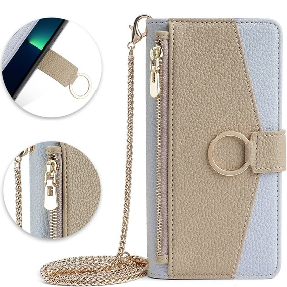 Чохол-книжка для iPhone 15, Wallet Zipper Pocket, з дзеркалом, м'яти