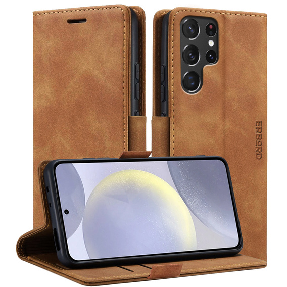 Чохол для Samsung Galaxy S24 Ultra, ERBORD Vintage, гаманець з клапаном, коричневий