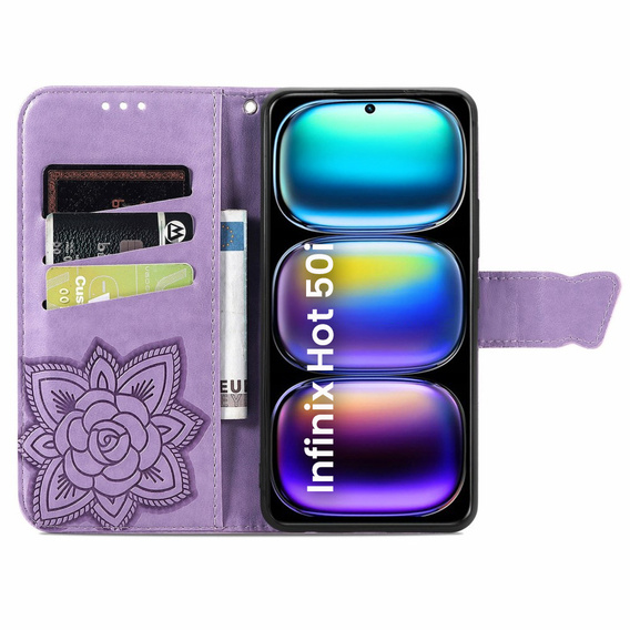 Откидной чехол для Infinix Hot 50i 4G, Butterfly, фиолетовый
