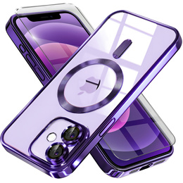 Чохол для iPhone 12, Electro MagSafe, фіолетовий + Скло на екран