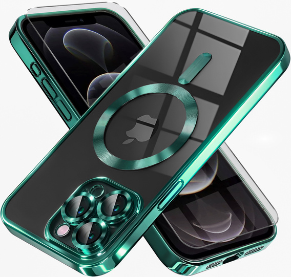 Чехол для iPhone 12 Pro, Electro MagSafe, зелёный + стекло для экрана
