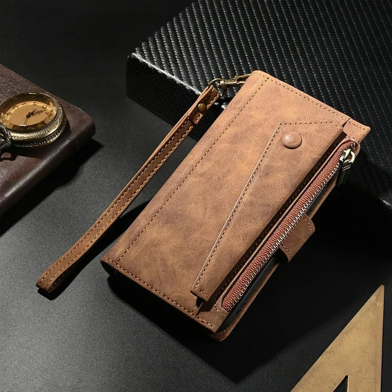 Откидной чехол для Honor Magic 6 Lite 5G, Wallet Zipper Pocket, коричневый