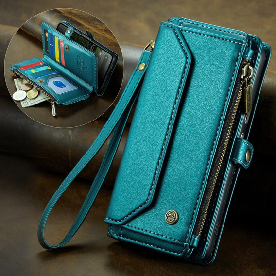 Чехол CASEME для Samsung Galaxy A56 5G, RFID Leather Wallet, с плечевым ремнем, зелёный