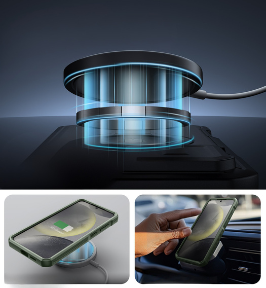 Броньований чохол для Samsung Galaxy S25+ Plus, Dexnor CamProtect MagSafe, зелений (Дві рамки)
