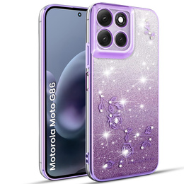 Чехол для Motorola Moto G86 5G, Glitter Flower, фиолетовый