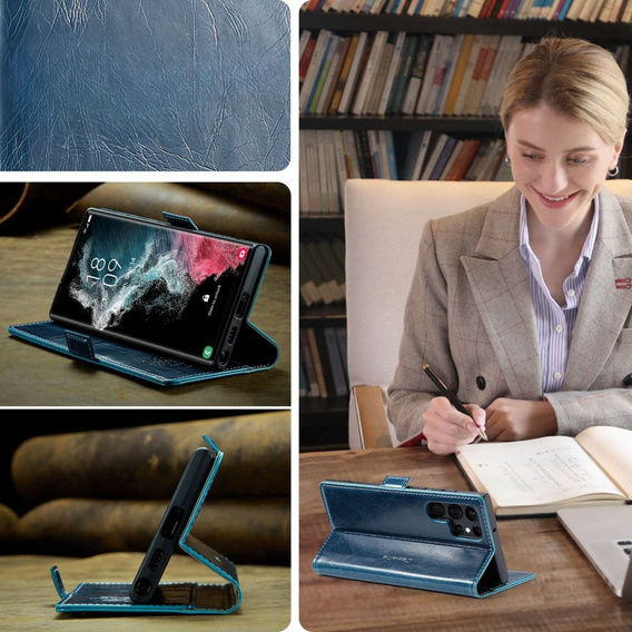 Флип-кейс CASEME для Samsung Galaxy S22 Ultra, Waxy Textured, синий