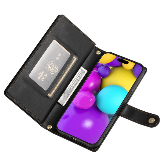 Откидной чехол для iPhone 16, Wallet Zipper Pocket, чёрный