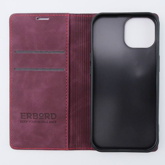 Чохол для iPhone 15, ERBORD Vintage, гаманець з клапаном, червоний