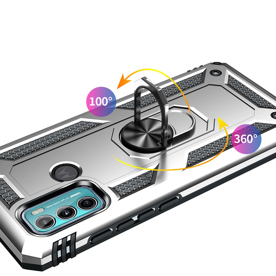 Бронированный Чехол до Motorola Moto G60, Nox Case Ring, серебряный