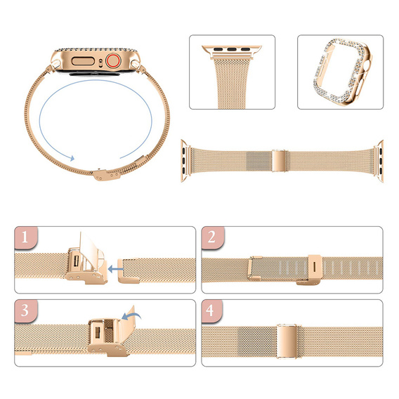 Металический браслет с чехлом для часов Apple Watch 4/5/6/SE 44mm, Rose Gold