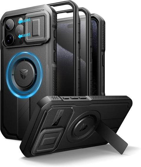 Броньований чохол для iPhone 15 Pro Max, Dexnor CamProtect MagSafe, чорний (Дві рамки)