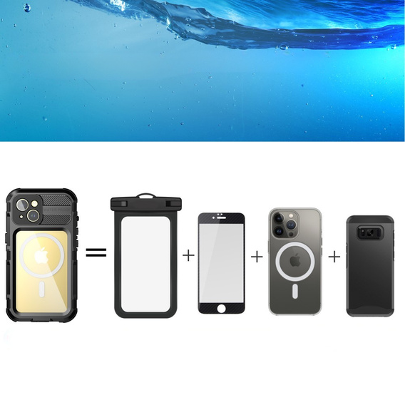 Водонепроникний чохол IP68 для iPhone 15, SHELLBOX MagSafe, чорний