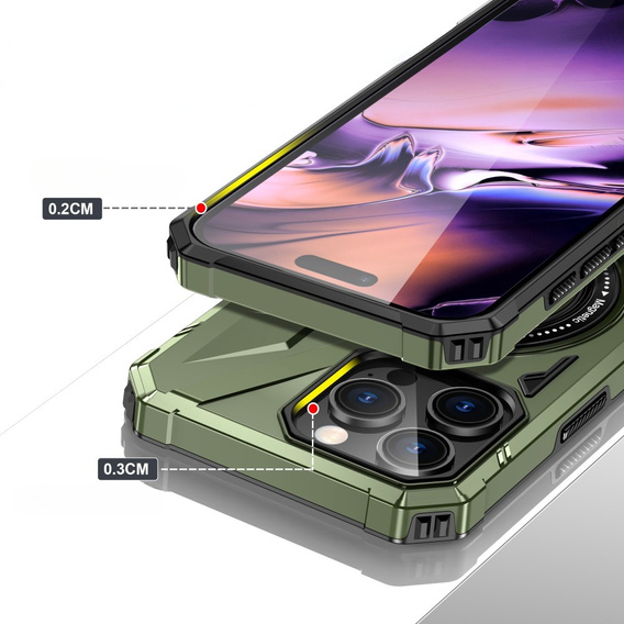 Чохол для iPhone 16 Pro Max, броньований з підставкою та ручкою, зелений