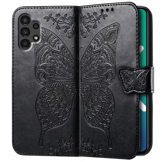 Откидной чехол для Samsung Galaxy A13 4G, Butterfly, чёрный
