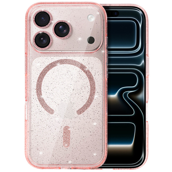 Чехол для iPhone 16 Pro Max, ERBORD Glitter MagSafe, прозрачный + стекло для экрана