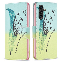 Откидной чехол для Samsung Galaxy A35 5G, Wallet, Feather синий / жёлтый