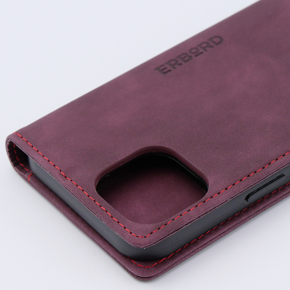 Чохол для iPhone 15, ERBORD Vintage, гаманець з клапаном, червоний