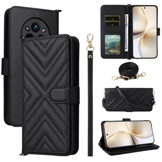 Флип-кейс Crossbody Leather Wallet для Realme 14 Pro+ 5G, черный