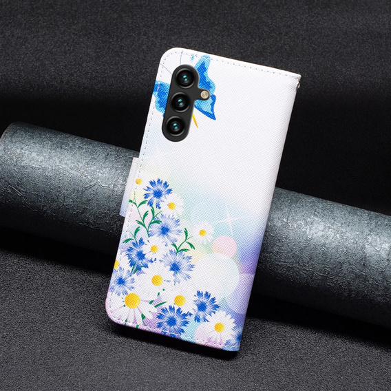 Откидной чехол для Samsung Galaxy A55 5G, Wallet, Butterfly & Flowers, белый