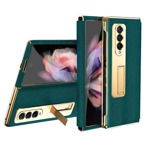 Чохол із склом для Samsung Galaxy Z Fold 4 5G, Kickstand Cross Texture, Green
