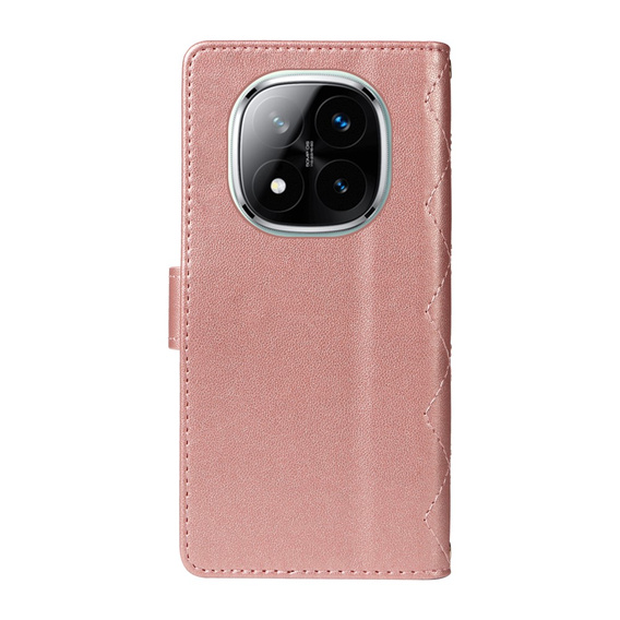 чехол-крышка для Xiaomi Redmi Note 14 Pro 5G / Xiaomi Redmi Note 14 Pro+ 5G / Xiaomi Poco X7 5G, Rhombus Crossbody Leather, розовый rose gold