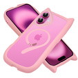 Чехол для iPhone 16, для MagSafe, Cute Cat, розовый + стекло для экрана