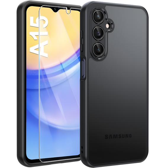 Чехол до Samsung Galaxy A15, Fusion, прозрачный / черный + 9H стекло