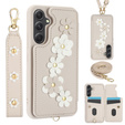 Чохол для Samsung Galaxy S23 FE, Leather Flower Card Slot, бежевий