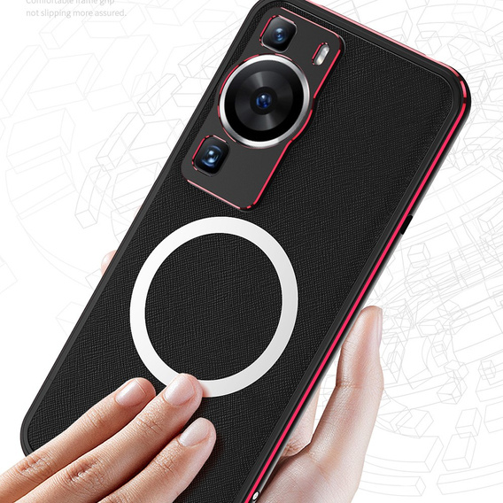 Чехол для Huawei P60 / P60 Pro магнитный металлический Magsafe, черный / красный