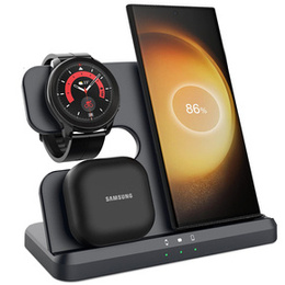 Бездротовий індукційний зарядний пристрій 3в1 QI, швидкий, для Samsung S25, S24, S23, Galaxy Watch Buds, станція, чорний