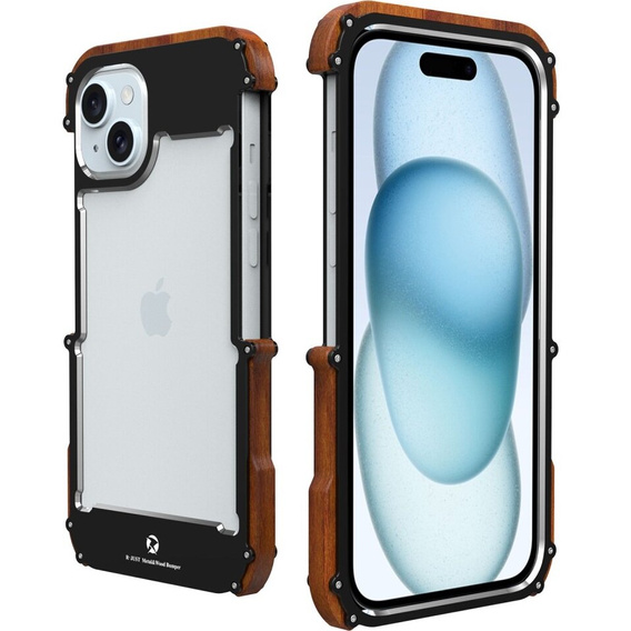 Чохол R-JUST для iPhone 15 Plus, Alu Wood Bumper, чорний