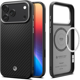 Чохол Spigen Enzo Aramid MagSafe для iPhone 17 Pro Max, карбоновий чорний / сріблястий