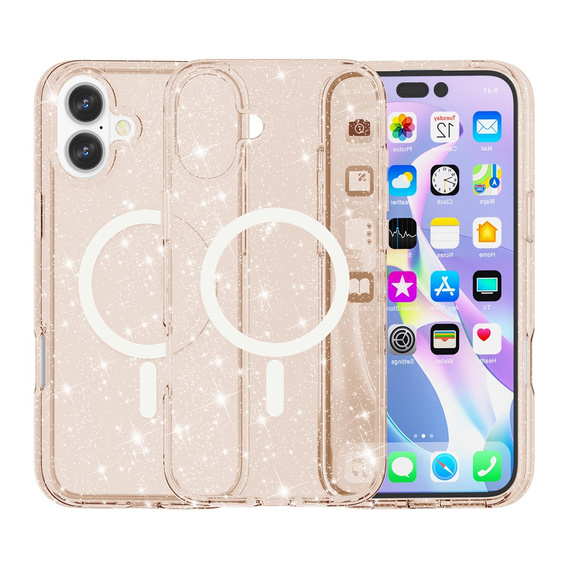 Чохол для iPhone 17, для MagSafe, глітер, напівпрозоре золото