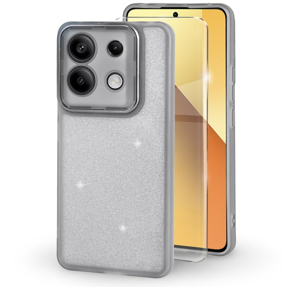 Чохол для Xiaomi Redmi Note 13 5G, Glittery Powder, сірий + загартоване скло 9H
