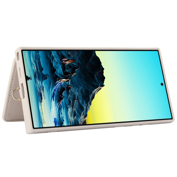 Чехол для Samsung Galaxy S24 Ultra, Leather Flower Card Slot, бежевый