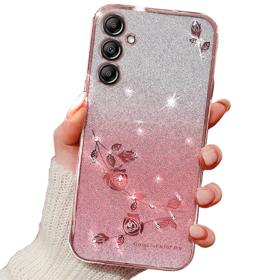 Чохол для Samsung Galaxy A35 5G, Glitter Flower, рожевий rose gold
