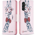 Откидной чехол для Samsung Galaxy A25 5G, Wallet, giraffe, розовый + 9H стекло 
