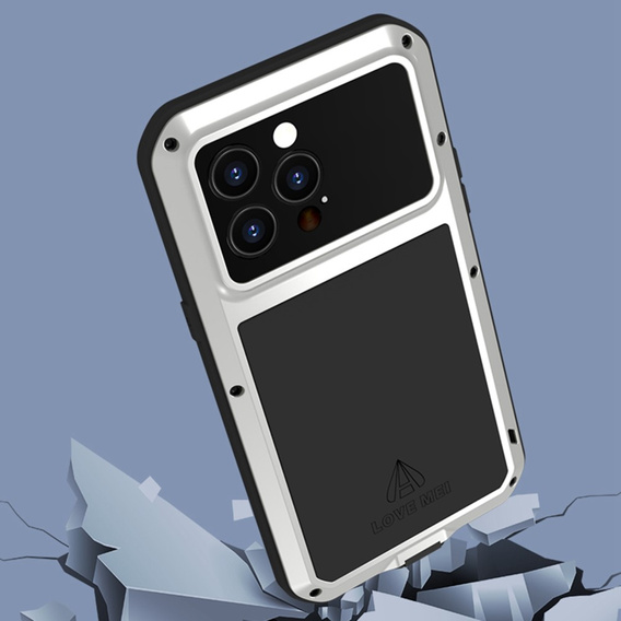 Чехол Love Mei до iPhone 14 Pro Max, armored with glass, серебряный