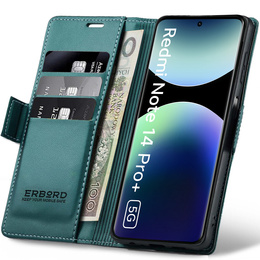 Чехол для Xiaomi Redmi Note 14 Pro+ 5G / Xiaomi Poco X7 5G / Xiaomi Redmi Note 14 Pro 5G, ERBORD Glossy Litchi, кошелек с клапаном, зелёный