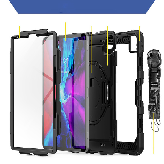 Бронированный чехол для iPad Pro 12.9 2022 / 2021 / 2020 / 2018, защитный 360 с местом для стилуса, чёрный
