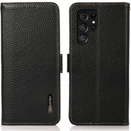 Чехол KHAZNEH RFID для Samsung Galaxy S24 Ultra, текстура личи, чёрный