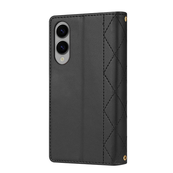 Чохол-сумка для Samsung Galaxy S25 Edge, Rhombus Crossbody Leather, чорний