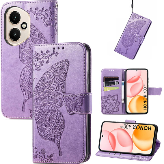 Откидной чехол для Honor 400 5G, Butterfly, фиолетовый