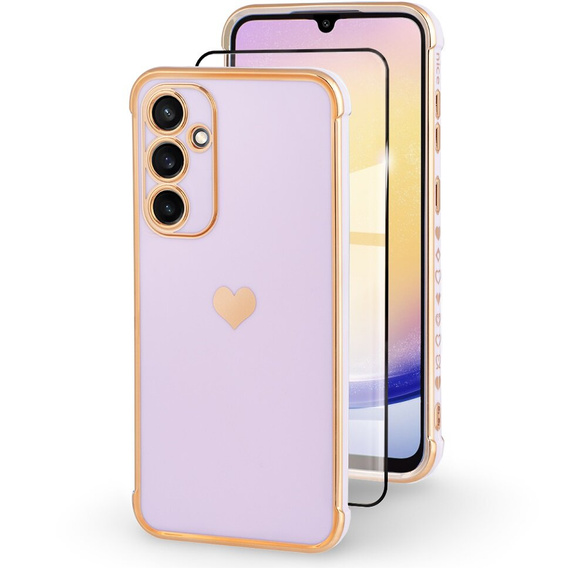 Чехол для Samsung Galaxy A25 5G, Electro heart, фиолетовый + полное клеевое керамическое стекло